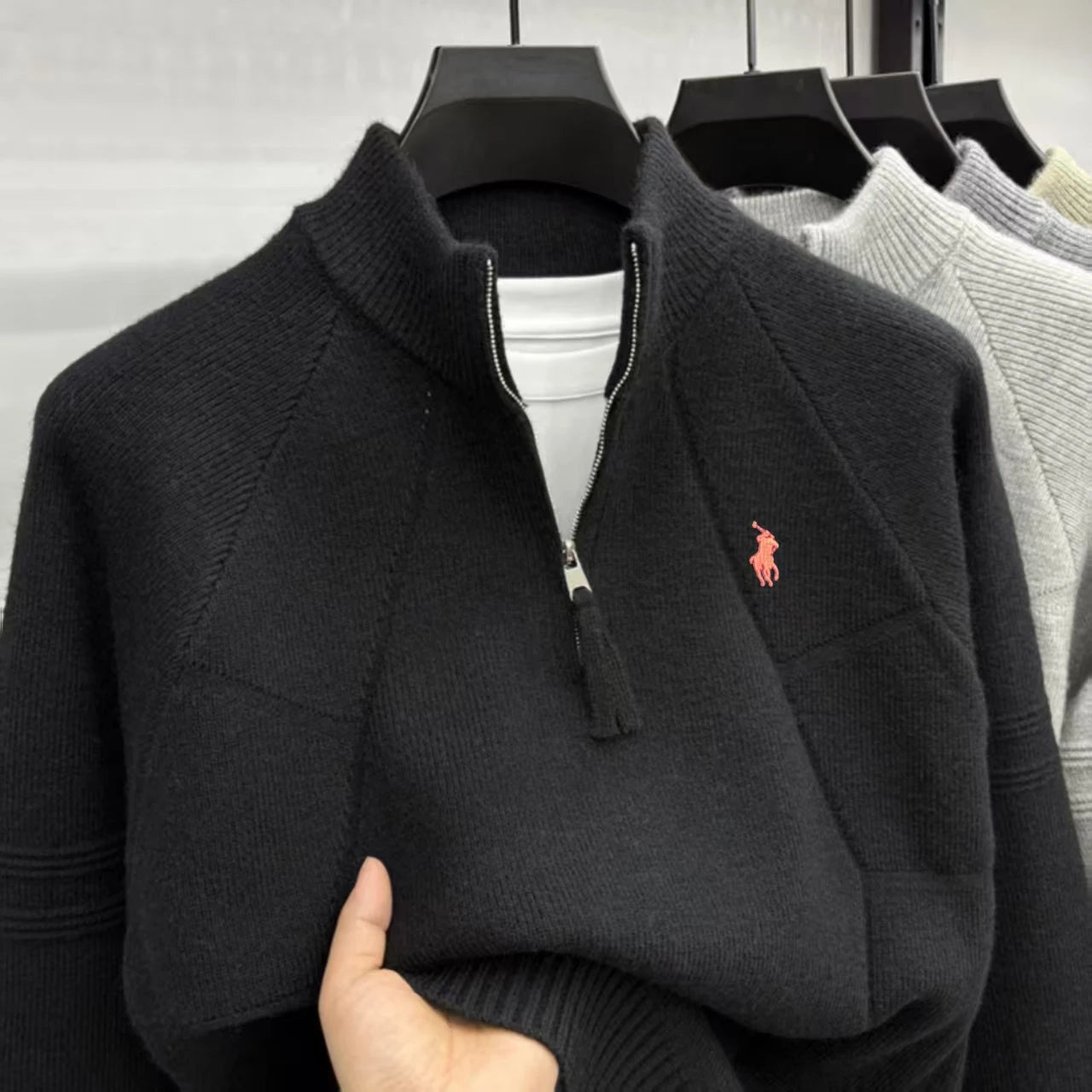 Suéter Masculino Luxo Meia-Zíper com Gola Alta – Elegância, Conforto e Estilo Premium