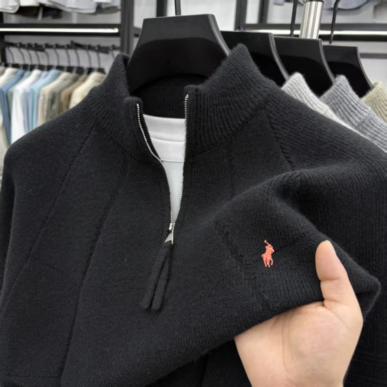 Suéter Masculino Luxo Meia-Zíper com Gola Alta – Elegância, Conforto e Estilo Premium