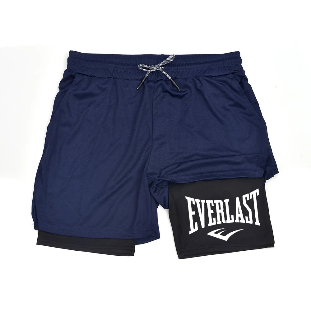 Short Masculino Esportivo EVERLAST 2 em 1 – Compressão, Performance e Secagem Rápida