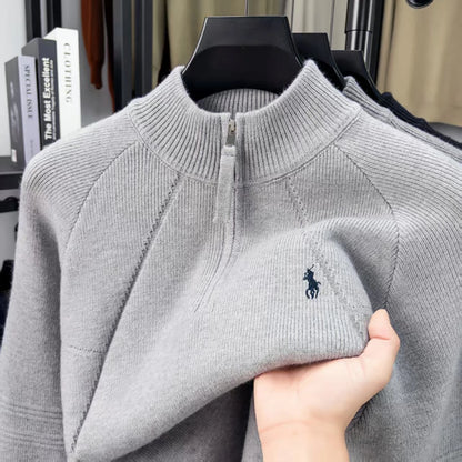 Suéter Masculino Luxo Meia-Zíper com Gola Alta – Elegância, Conforto e Estilo Premium