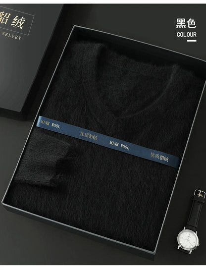 Suéter Masculino 100% Cashmere de Mink com Decote V – Luxo, Conforto e Aquecimento Superior