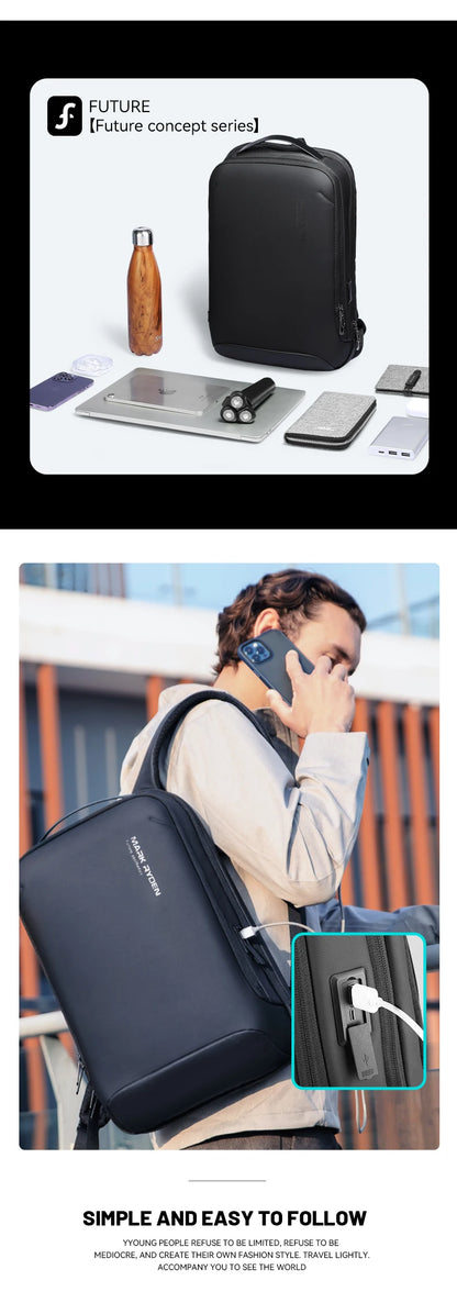 Mochila Slim para Notebook MARK RYDEN – Business Minimalista com Zíper YKK e USB