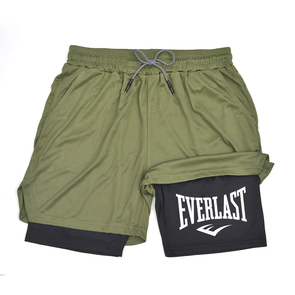 Short Masculino Esportivo EVERLAST 2 em 1 – Compressão, Performance e Secagem Rápida