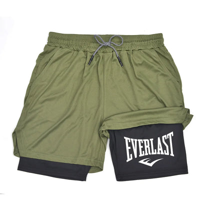 Short Masculino Esportivo EVERLAST 2 em 1 – Compressão, Performance e Secagem Rápida