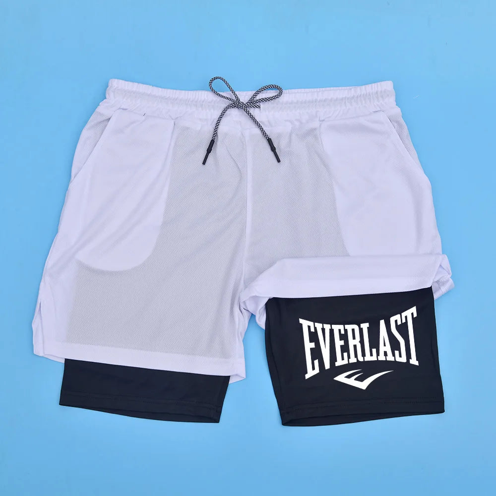 Short Masculino Esportivo EVERLAST 2 em 1 – Compressão, Performance e Secagem Rápida