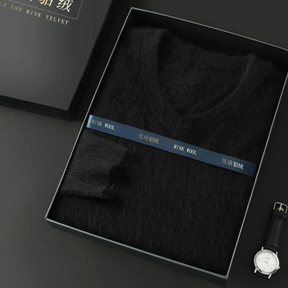 Suéter Masculino 100% Cashmere de Mink com Decote V – Luxo, Conforto e Aquecimento Superior