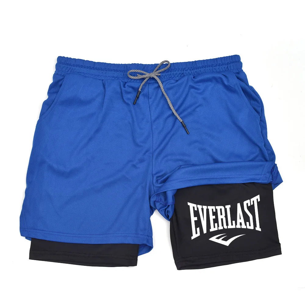 Short Masculino Esportivo EVERLAST 2 em 1 – Compressão, Performance e Secagem Rápida