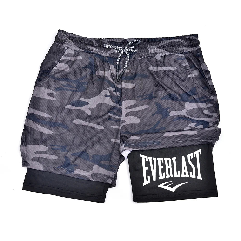 Short Masculino Esportivo EVERLAST 2 em 1 – Compressão, Performance e Secagem Rápida