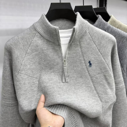 Suéter Masculino Luxo Meia-Zíper com Gola Alta – Elegância, Conforto e Estilo Premium