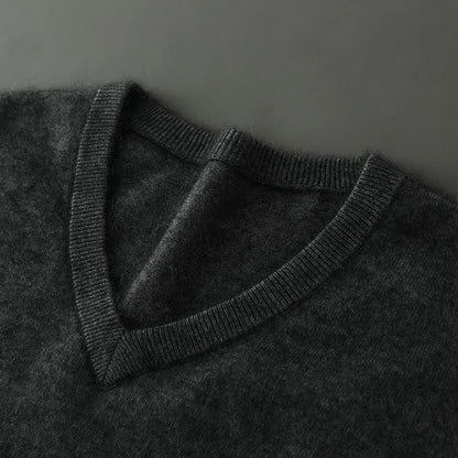 Suéter Masculino 100% Cashmere de Mink com Decote V – Luxo, Conforto e Aquecimento Superior