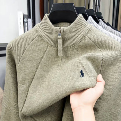 Suéter Masculino Luxo Meia-Zíper com Gola Alta – Elegância, Conforto e Estilo Premium