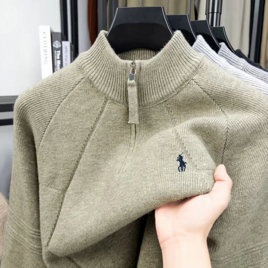 Suéter Masculino Luxo Meia-Zíper com Gola Alta – Elegância, Conforto e Estilo Premium
