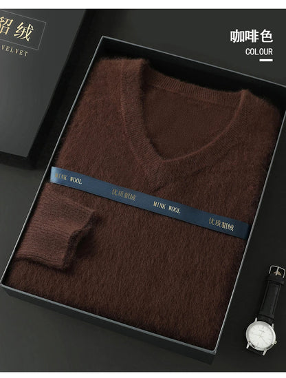 Suéter Masculino 100% Cashmere de Mink com Decote V – Luxo, Conforto e Aquecimento Superior