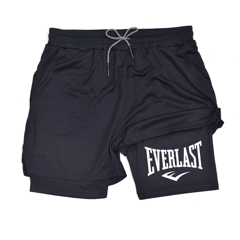 Short Masculino Esportivo EVERLAST 2 em 1 – Compressão, Performance e Secagem Rápida