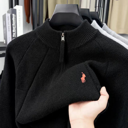 Suéter Masculino Luxo Meia-Zíper com Gola Alta – Elegância, Conforto e Estilo Premium