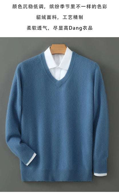 Suéter Masculino 100% Cashmere de Mink com Decote V – Luxo, Conforto e Aquecimento Superior