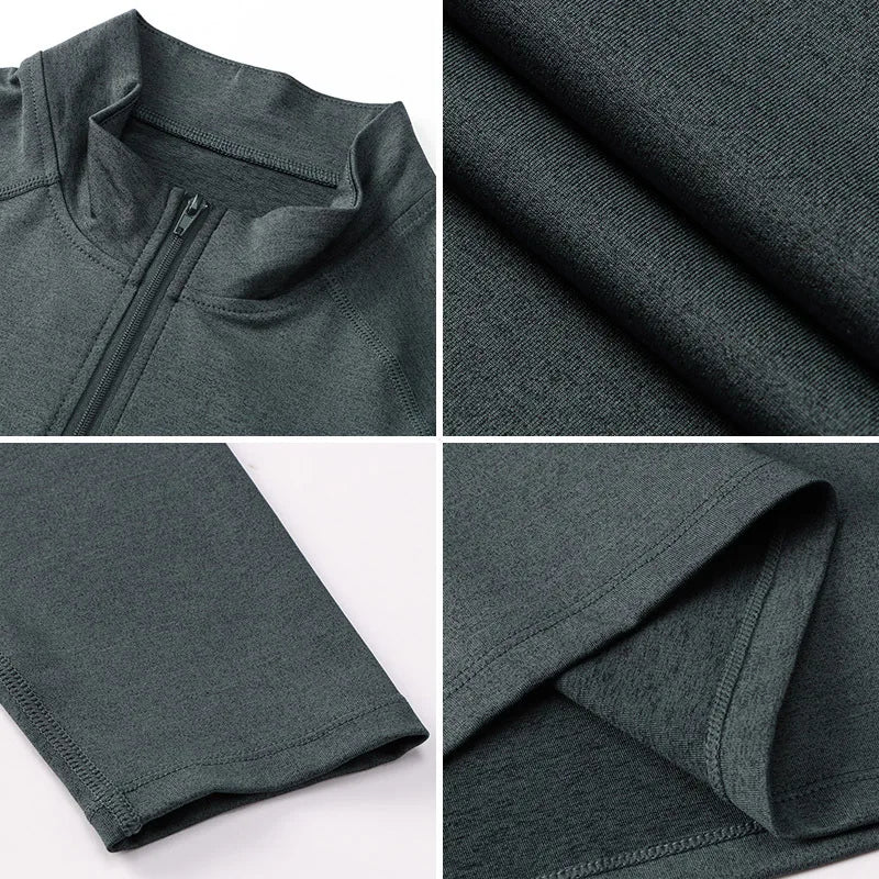 Camiseta Masculina Fitness de Outono – Manga Longa, Secagem Rápida e Meio Zíper