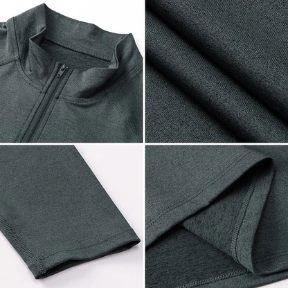 Camiseta Masculina Fitness de Outono – Manga Longa, Secagem Rápida e Meio Zíper