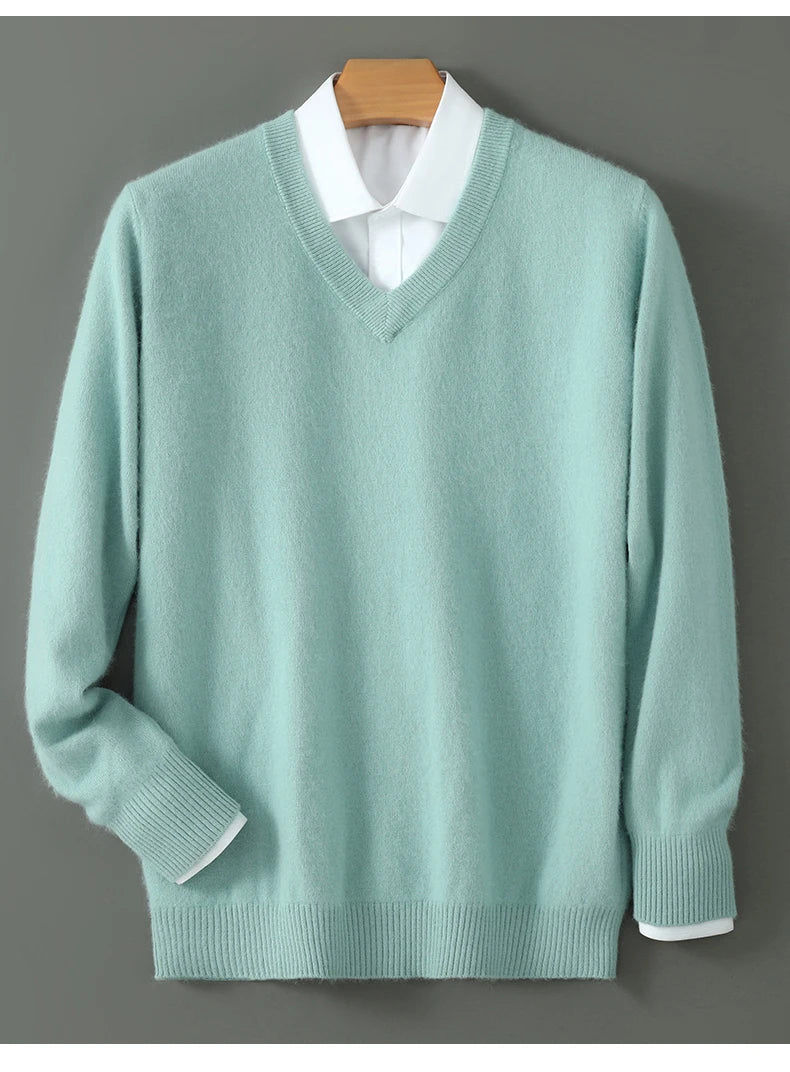 Suéter Masculino 100% Cashmere de Mink com Decote V – Luxo, Conforto e Aquecimento Superior