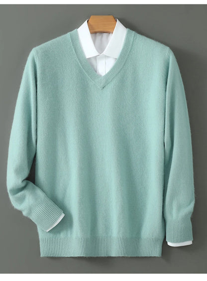 Suéter Masculino 100% Cashmere de Mink com Decote V – Luxo, Conforto e Aquecimento Superior