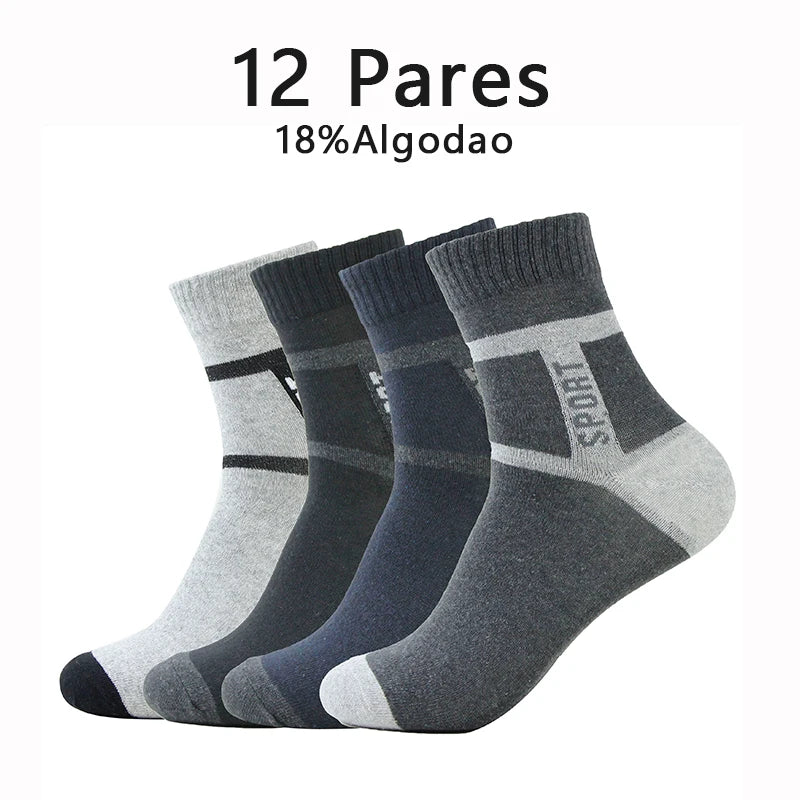 Kit com 12 Pares de Meias Masculinas de Algodão – Conforto, Respirabilidade e Secagem Rápida