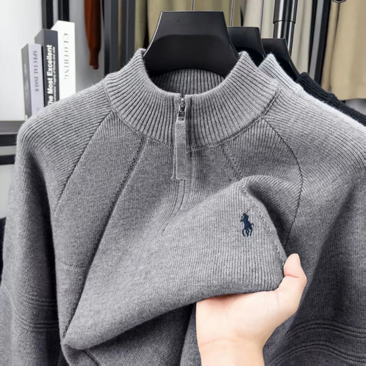 Suéter Masculino Luxo Meia-Zíper com Gola Alta – Elegância, Conforto e Estilo Premium
