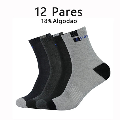 Kit com 12 Pares de Meias Masculinas de Algodão – Conforto, Respirabilidade e Secagem Rápida