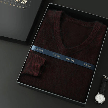 Suéter Masculino 100% Cashmere de Mink com Decote V – Luxo, Conforto e Aquecimento Superior