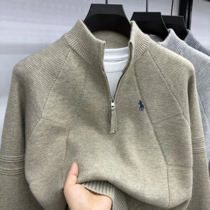 Suéter Masculino Luxo Meia-Zíper com Gola Alta – Elegância, Conforto e Estilo Premium