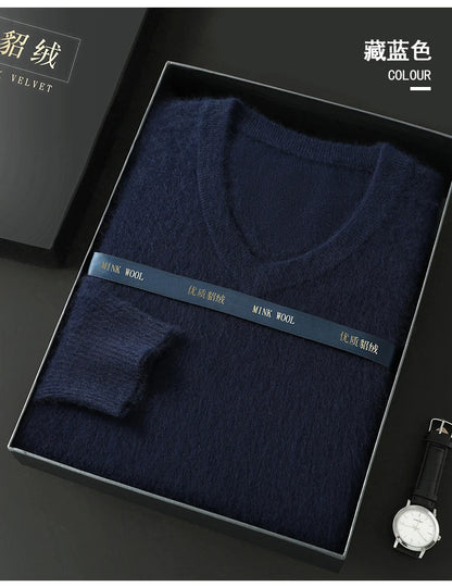 Suéter Masculino 100% Cashmere de Mink com Decote V – Luxo, Conforto e Aquecimento Superior