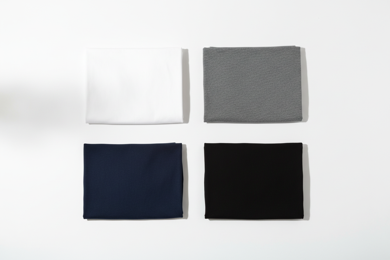 Crie uma imagem minimalista com várias camisetas masculinas